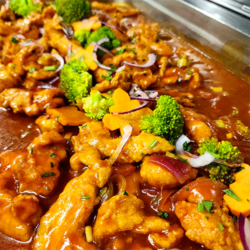 Fajitas de pollo en salsa china agridulce